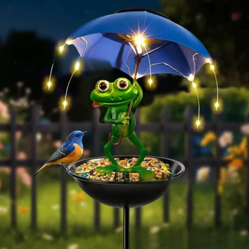 跨境新品Animal umbrella lamp bird feeder太阳能LED喂鸟器