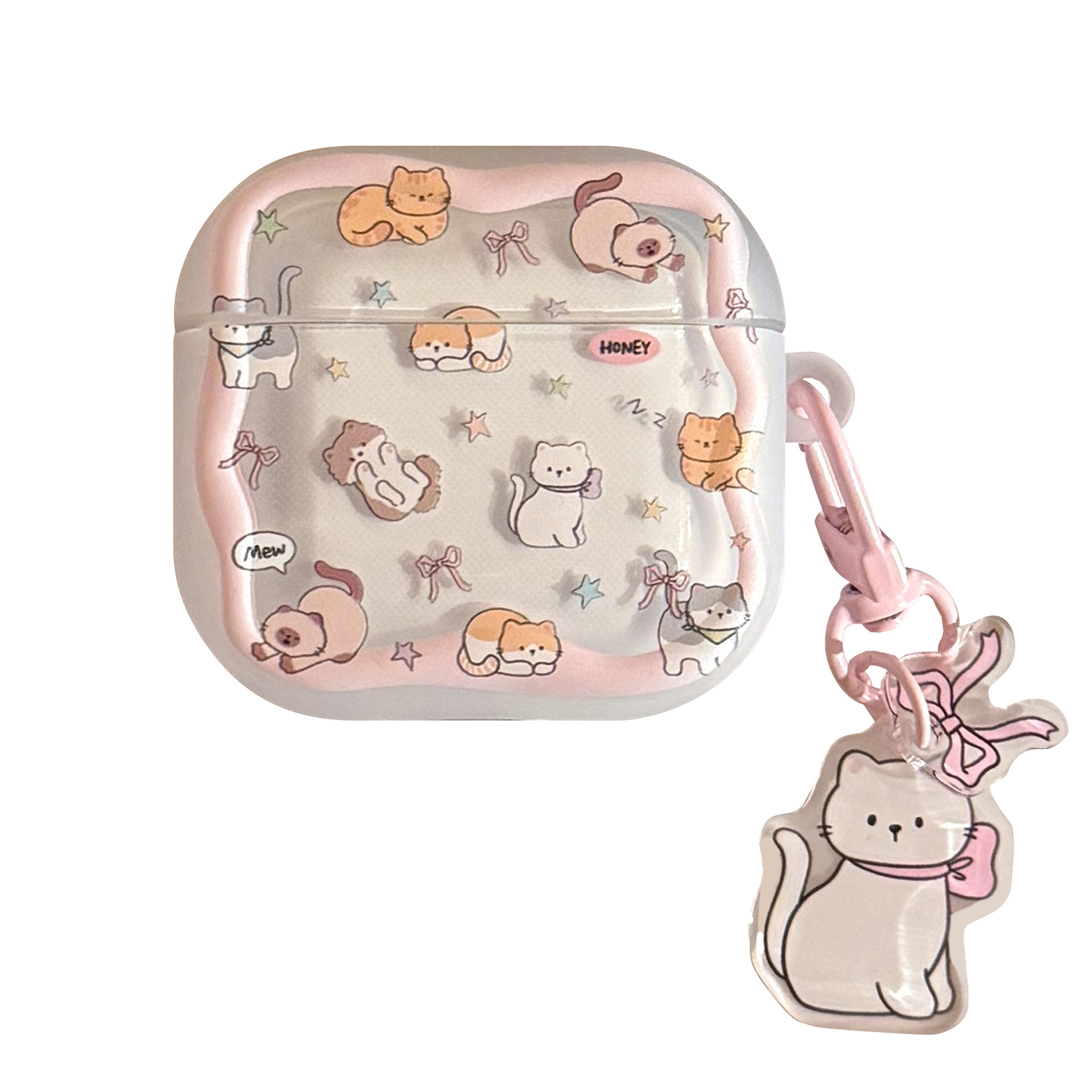 Colgante de gato rosa suave para Apple Airpods 4 generación cubierta de auriculares Bluetooth Pro3 dibujos animados 3 generación 1 anti-caída