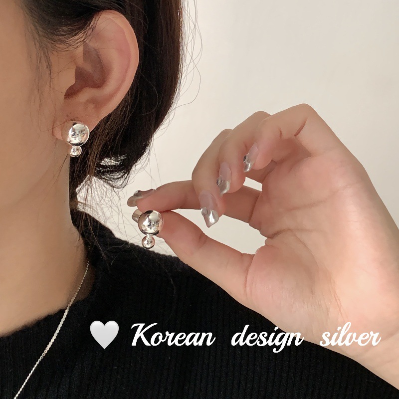 韓國氣質簡約耳飾 S925純銀葫蘆銀圓珠耳釘 小眾設計感耳環ins女