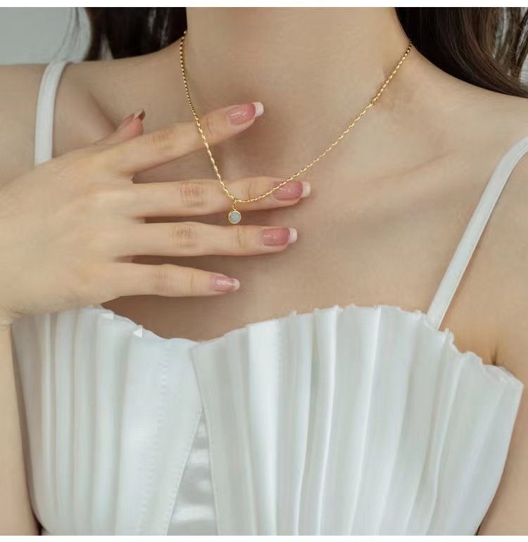 Cute Round Dots Titanium Steel Plating Zircon Pendant Necklace 1 Piece