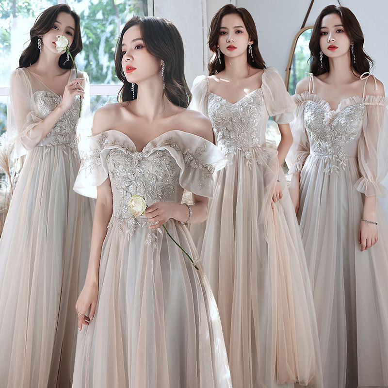 Gray Bridesmaid Dress 2026 New Style Fairy-Like Long Dress for Bridesmaids, Slimming Effect, Summer, Wholesale Available