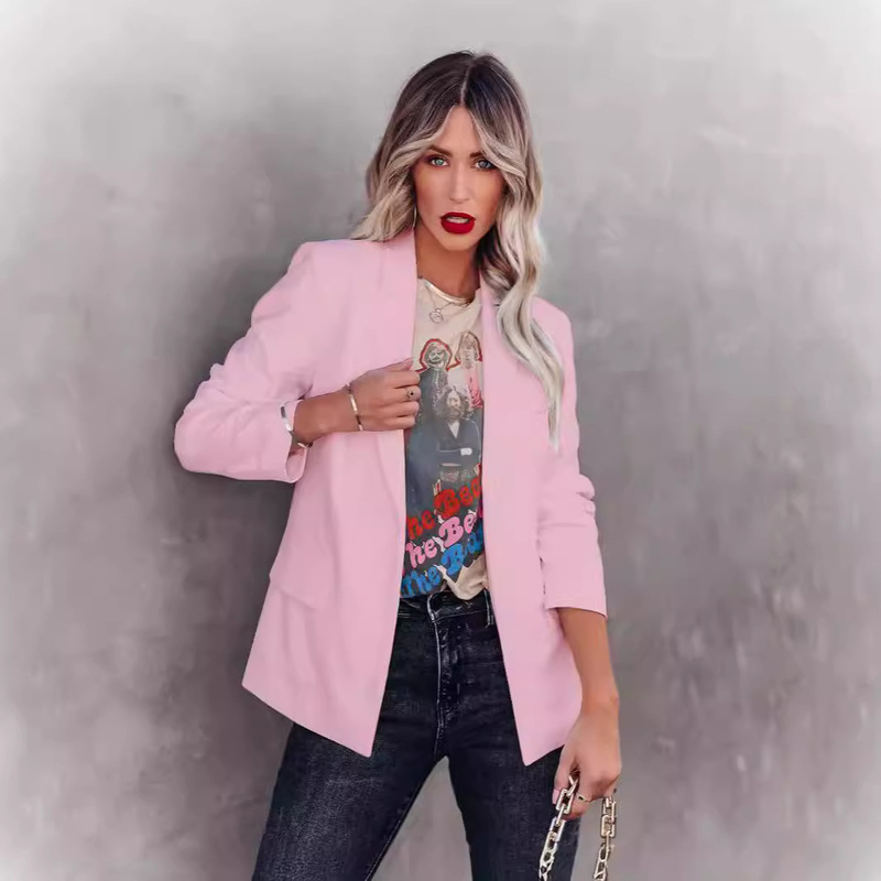 2025 Europe and the United States spring and autumn cross-border explosions solid color long sleeve cardigan small suit OL temperament professional slim fit jacket