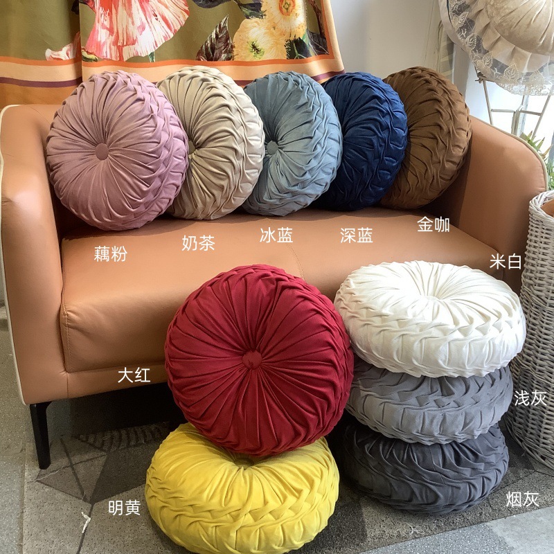 亚马逊爆款INS风南瓜枕圆形沙发靠枕荷兰绒褶皱装饰车轮抱枕批发