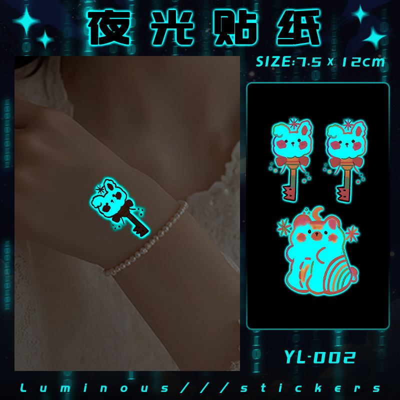 Xm&Xp Blue Luminous Tattoo Sticker Waterproof Small Fresh and Cute Rainbow Sweet Bear Childlike Cute Pet Ins Style