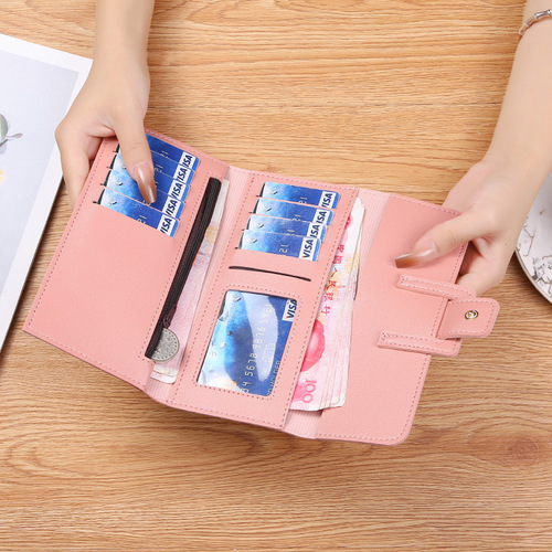 Women's Wallet Women's Long Tri-fold Flip Korean Style Small Fresh Student Coin Position Multi-Function Buckle Wallet Foreign Trade