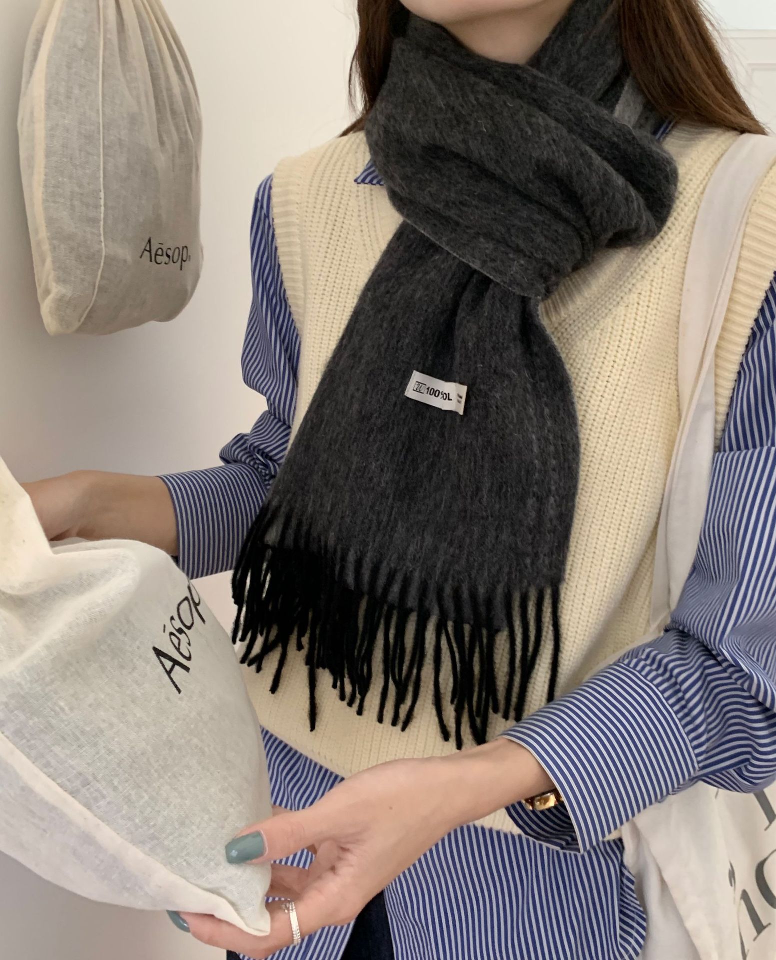 Sciarpa da coppia in edizione stretta, calda, versatile, coreana, invernale, da donna, in 100% lana, tinta unita, semplice, double face_voghion.com