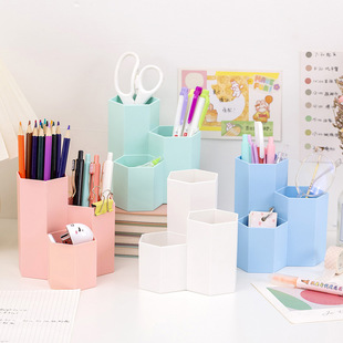 Creative Simple Candy Color Modern Style Three-in-One High and Low Pen Storage Box Christmas Gift Stationery Student Prizes