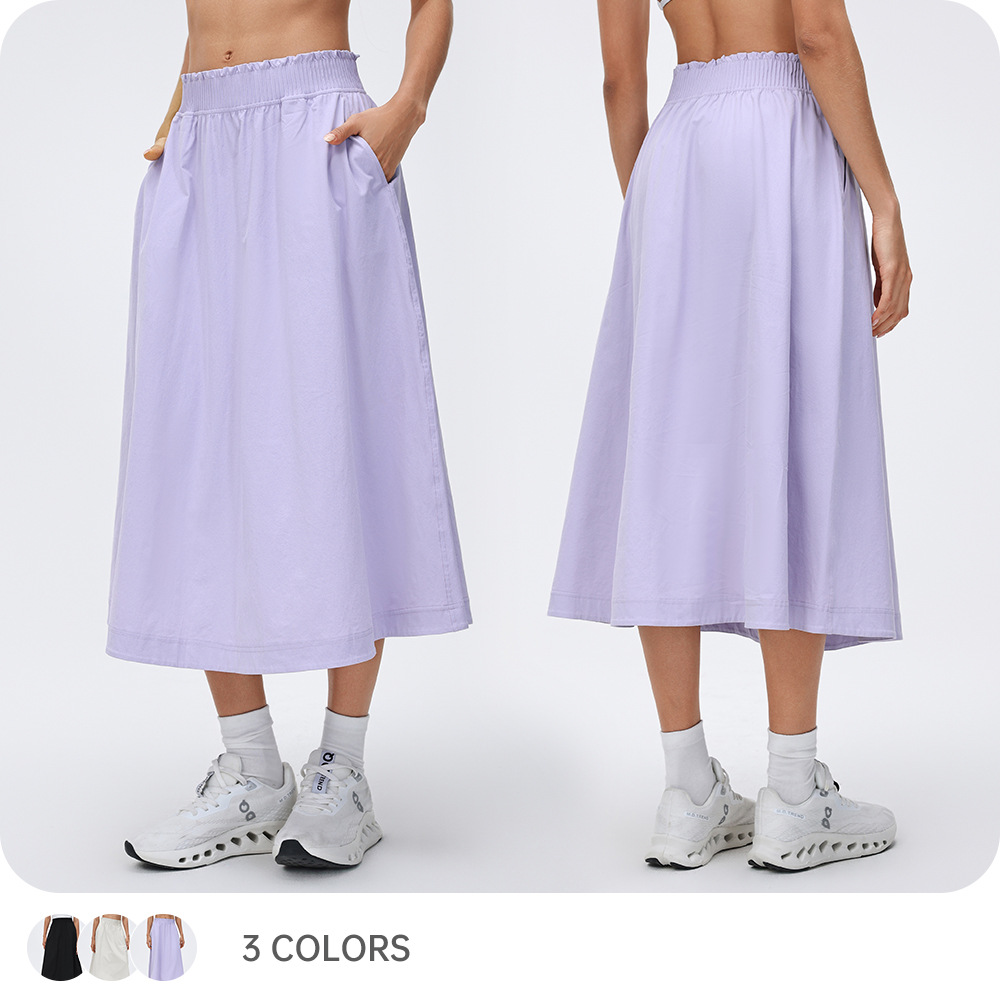 Thin Elastic Waist Sports Skirt for Women, High-Waisted Loose A-Line Mid-Length Skirt, Casual Versatile Workwear Skirt D26042