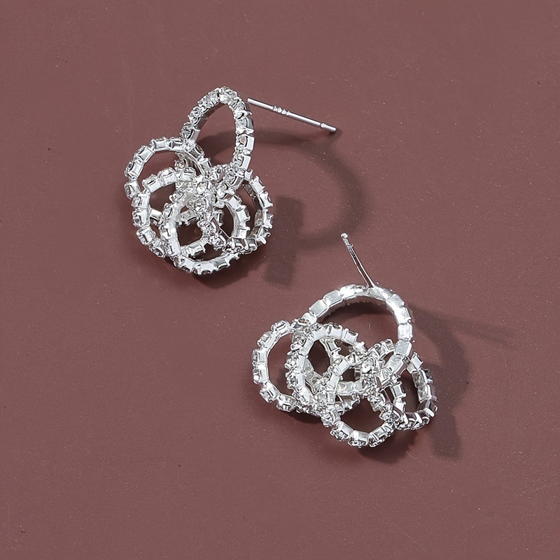 Nuevo rhinestone 5 pendientes círculo Cruz Corea del Sur dulce pequeño círculo pendientes moda europea y americana personalizada pendientes redondos image 3