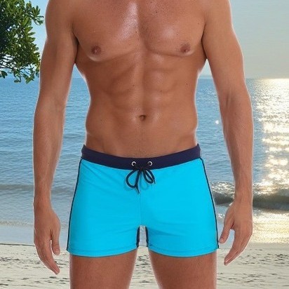 Cross-Border European and American New Men's Swimming Trunks, Comfortable and Breathable Sports Nylon Plain Boxer Briefs, Fashionable Lace-Up Swimming Trunks