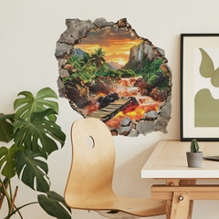 Foreign Trade Break Wall Jurassic Flame Mountain Bedroom Living Room Entrance Home Decor Wall Sticker Decal Self-adhesive Wholesale Cross-border