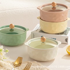 蓋付きインスタントラーメン丼、電子レンジ対応、和風シンプル、家庭用、学生寮用、両耳付きご飯茶碗、ミニマル食器