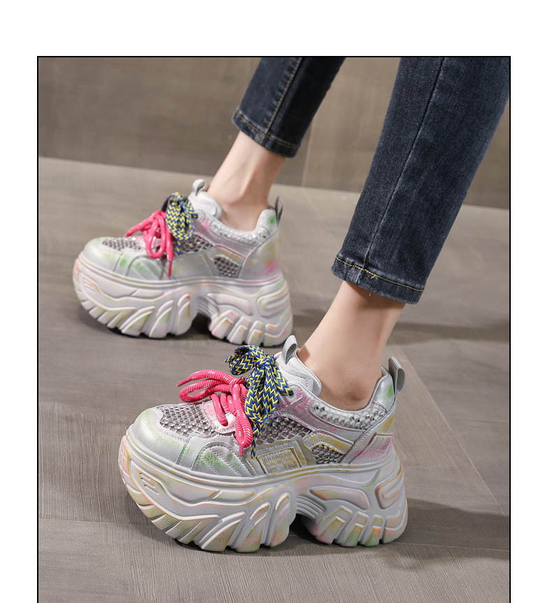 Giày sneaker nữ đế dày tăng chiều cao phong cách thể thao mùa hè — màu hồng chi tiết 11