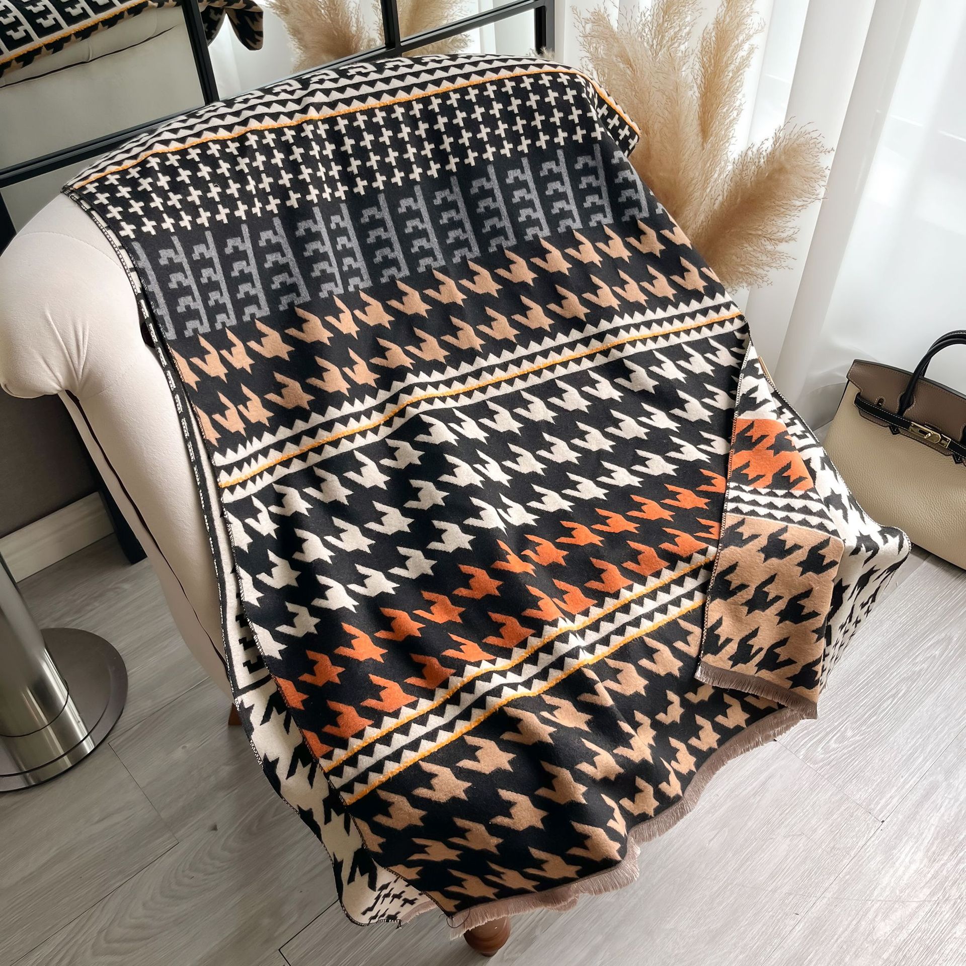 Otoño y invierno nuevo estilo coreano empalmado bufandas Jacquard de doble cara imitación de cachemir gruesa mantel caliente para mujeres