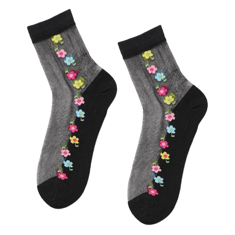 Corea del Sur moda tejida medias de cristal de flores simples medias de cristal de fondo de algodón de flores ultra-Delgado invisible media pantorrilla calcetines de mujer moda al por mayor
