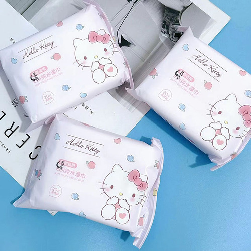 KT cat wet wipes 20 pumps portable small package of wet wipes children's disposable hand and mouth cleaning wipes baby wipes