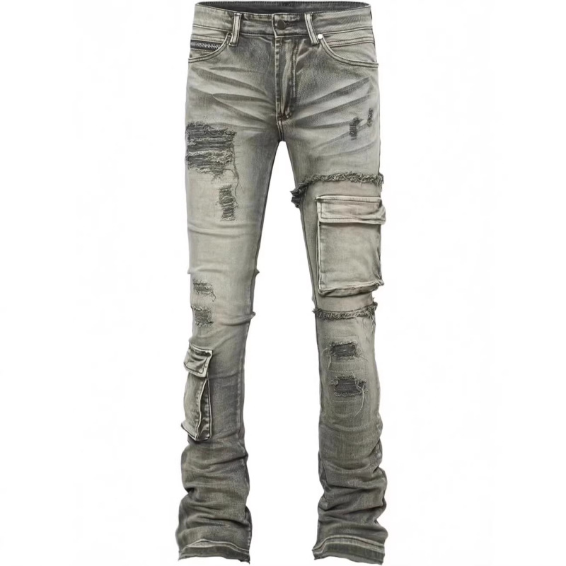 Men's Vintage-Style Work Jeans with Elastic Mid-Waist and Multi-Functional Pockets, Stylish and Suitable for Everyday Wear