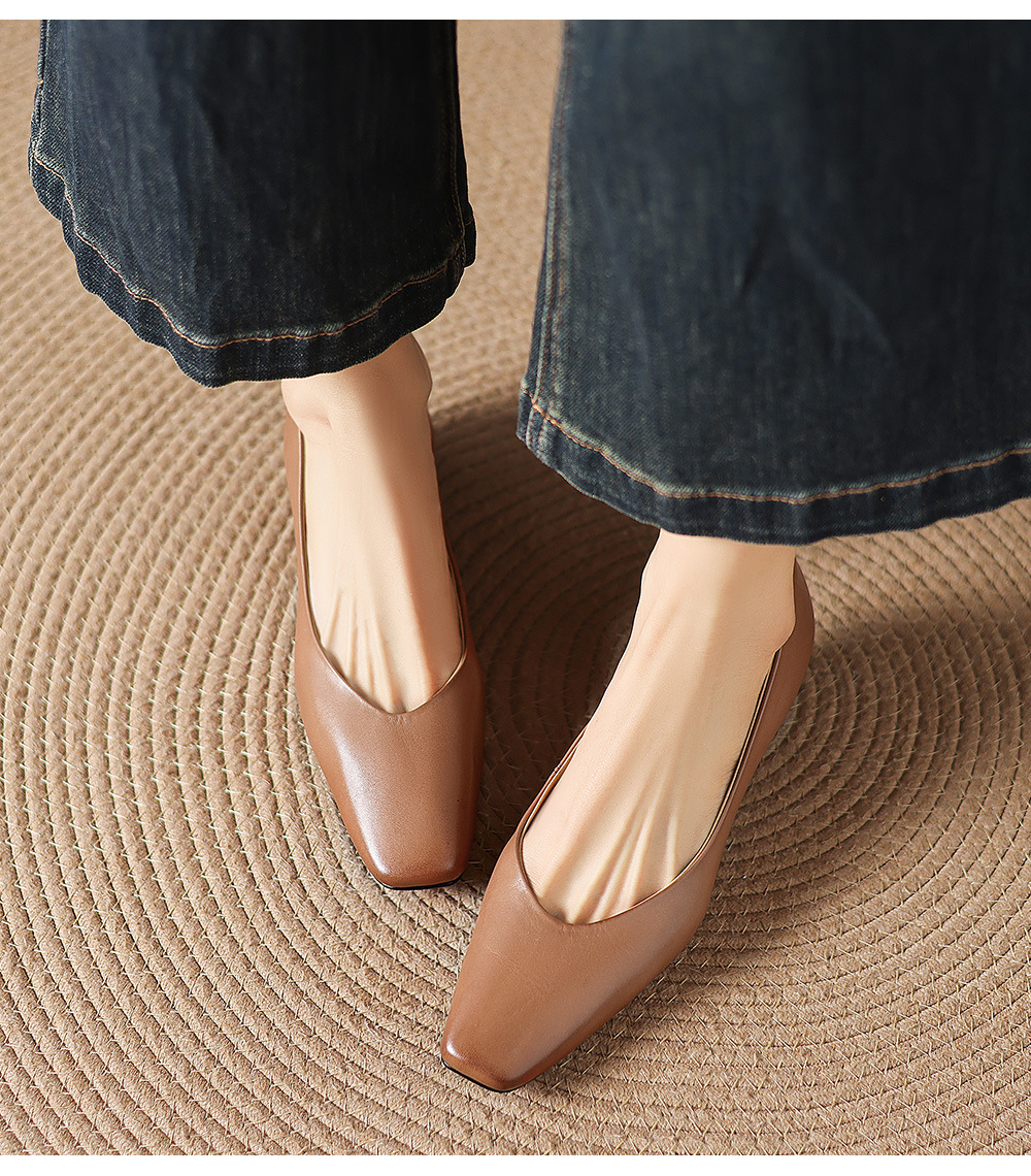 Giày cao gót nữ mũi tròn bít da bò gót 3.5 cm phong cách Hàn Quốc — đen chi tiết 20