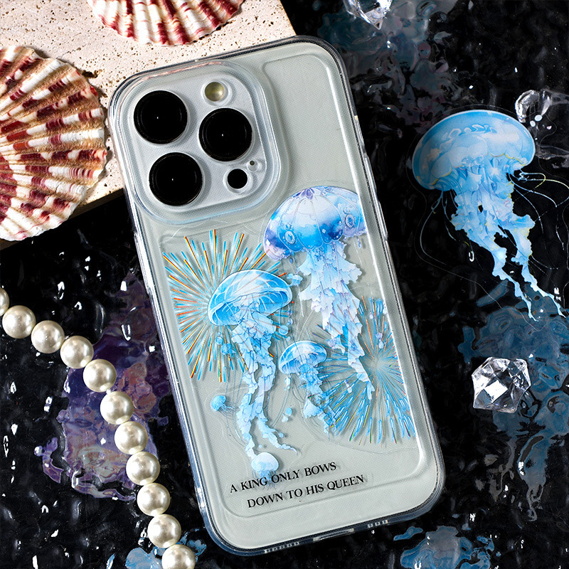 Océano waltz transparente pegatinas impermeables pet diy pegatinas diario pegatinas transfronterizas de vida marina pegatinas medusas