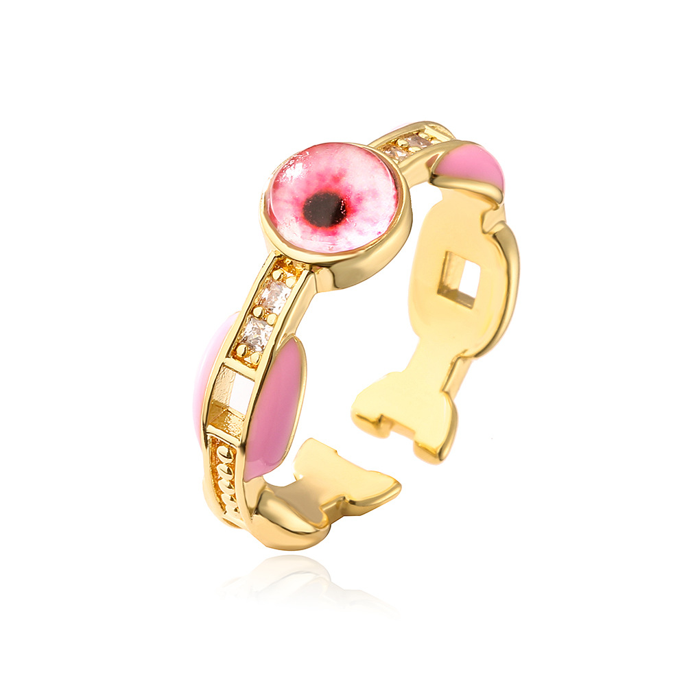 Fashion Eye Copper Inlay Zircon Open Ring 1 Piece