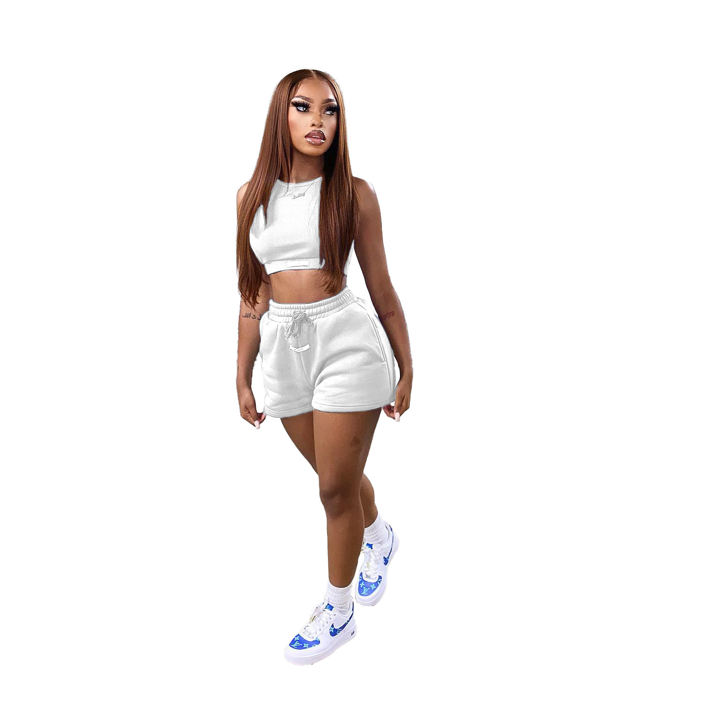 248g Weight Sleeveless Sleeve Length Sweater Cotton, Polyester Fabric Type Shorts Co-ord Set Sets Type 2 Pieces Set Quantity Holiday, Daily, Selfie Occasion 2 Pieces Set Neckline Regular Fit Fit Type Solid Color Pattern Summer Season Women's Gender Casual Style Holiday Daily Selfie Women's Casual Solid Color Sweater Cotton Polyester Shorts Co-ord Set Shorts Sets 21