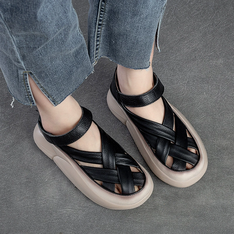 Jie Shi 2025 Летние новые дышащие повседневные дикие ретро женские сандалии носить нескользкие пляжные сандалии