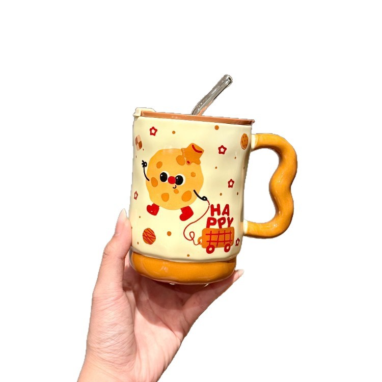 Inswind encantador toast taza de paja con tapa de cerámica taza de oficina de niñas taza de agua taza de alto valor facial taza