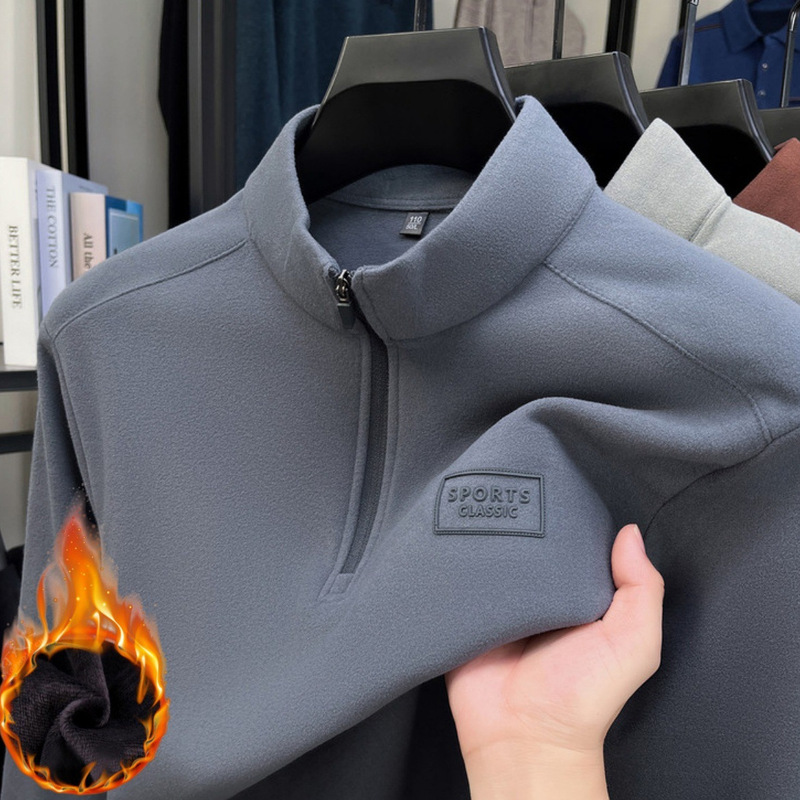 Autumn and Winter New Half-Zip Sweatshirt Men's Stand-Up Collar Double-Sided Velvet Pure Color Bottoming Shirt Casual Warm Long-Sleeved T-Shirt for Men Autumn and Winter New Half-Zip Sweatshirt Men's Stand-Up Collar Double-Sided Velvet Pure Color Bottoming Shirt Casual Warm Long-Sleeved T-Shirt for Men