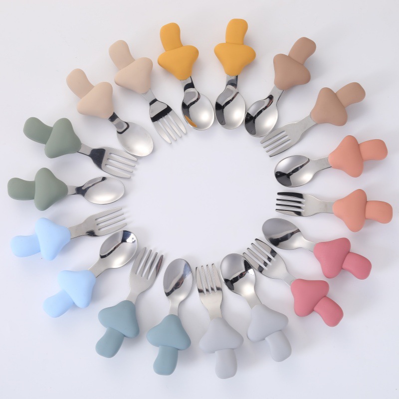 Baby spoon learning to eat training silicone spoon newborn baby independent eating children's tableware suit food supplement fork
