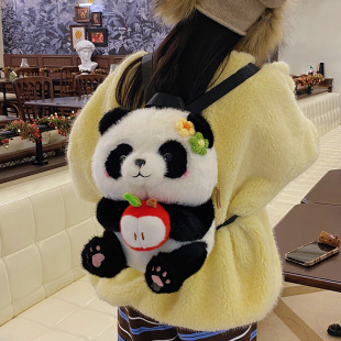Flower panda bag avocado fortune apple double panda backpack cute plush doll doll cartoon bag