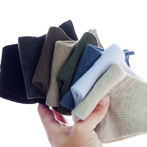 Socks men's socks spring and summer new men's boat socks pure cotton versatile plain double-needle striped low-top men's socks wholesale