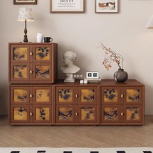 客厅卡门柜新中式电视柜床头柜组合实木香云纱中古斗柜模块组合款