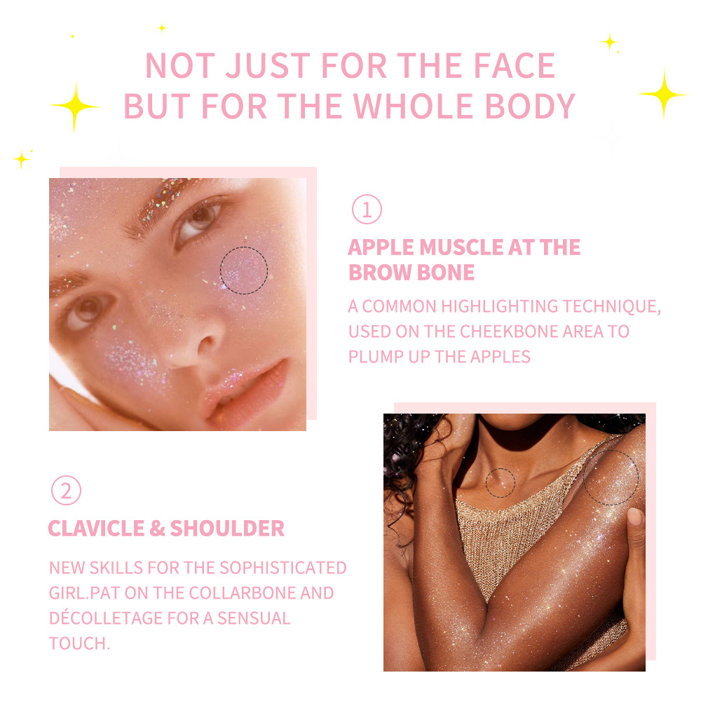 3-color cross-border sparkling Peach high-gloss setting, hairball for brightening the face and contouring the body, diamond sparkling powder puff Item Picture