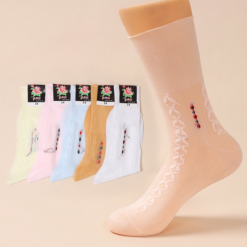 Silk stockings women's old-fashioned Shanghai old-fashioned peony stockings for the elderly nylon stockings for summer ultra-thin no-leg grandma socks