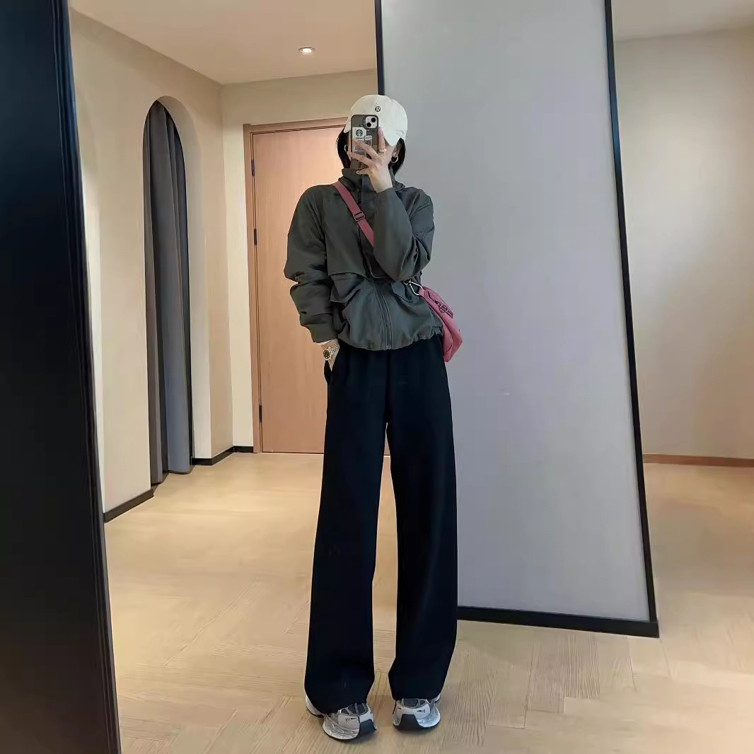 오래 된 QIAN 스타일 슬리밍 다리 긴 간단한 캐주얼 스포츠 높은 허리 스트레이트 와이드 다리 바지 여성의 가을과 겨울 새로운 F092618