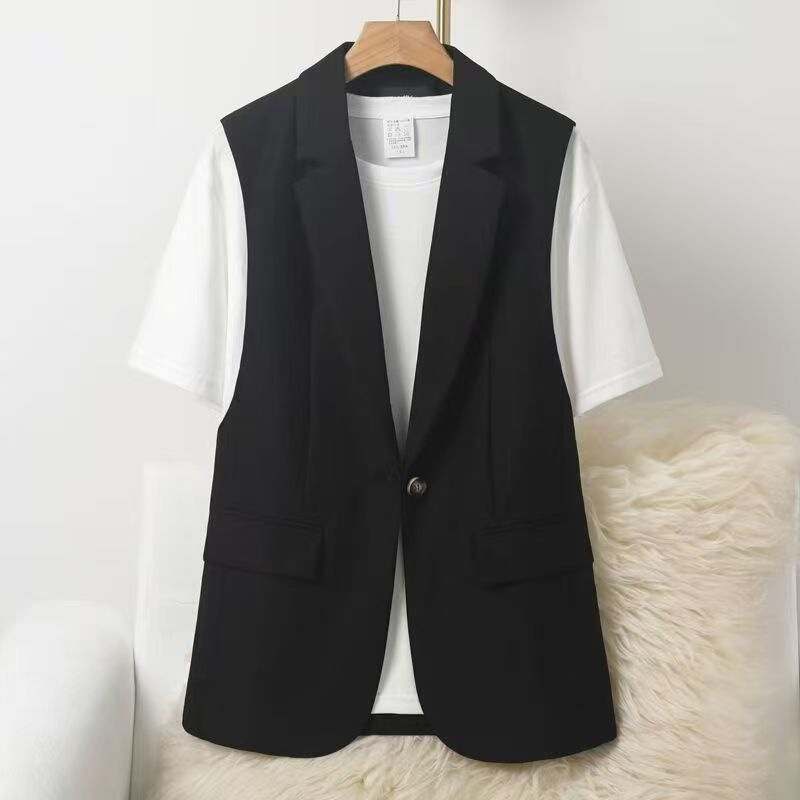 Black Sleeveless Suit Vest for Women, Slimming Jacket, 2026 Spring and Autumn New Style, High-End Vest for Women