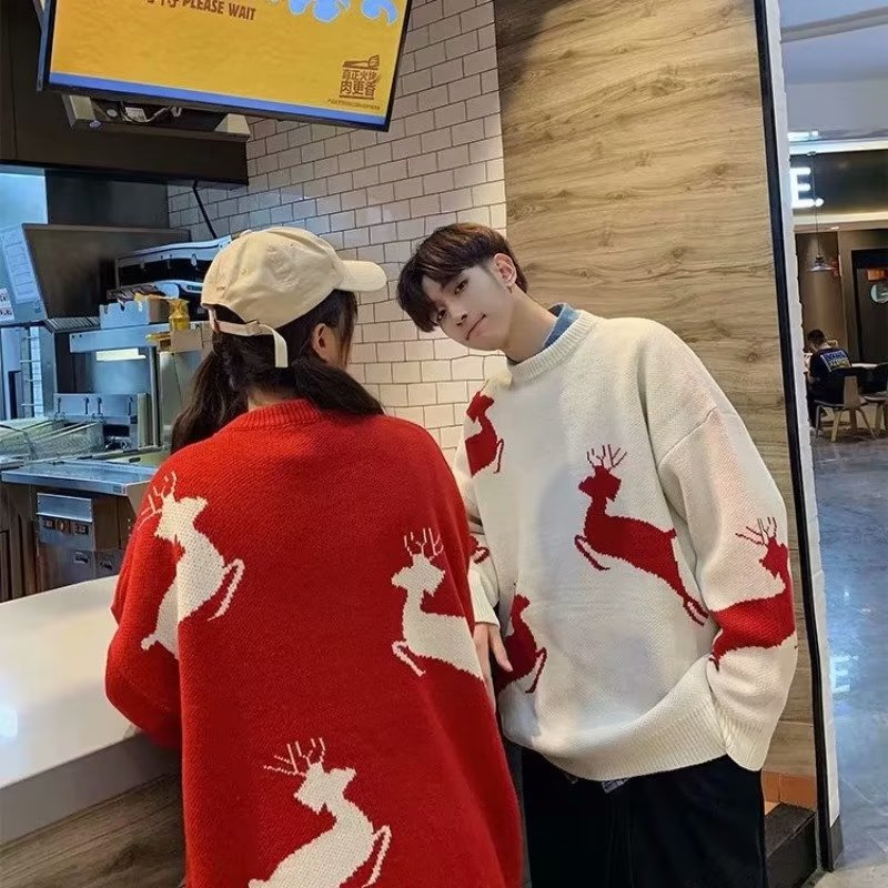 Francés Otoño e Invierno Nueva pareja engrosada suéter de cuello redondo de los hombres de estilo de Hong Kong estilo coreano flojo estilo perezoso suéter de punto