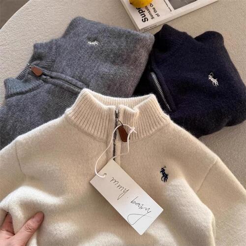 One-piece plush children's sweater, thick autumn and winter medium and large children's half-zip sweater jacket, New Year children's clothing