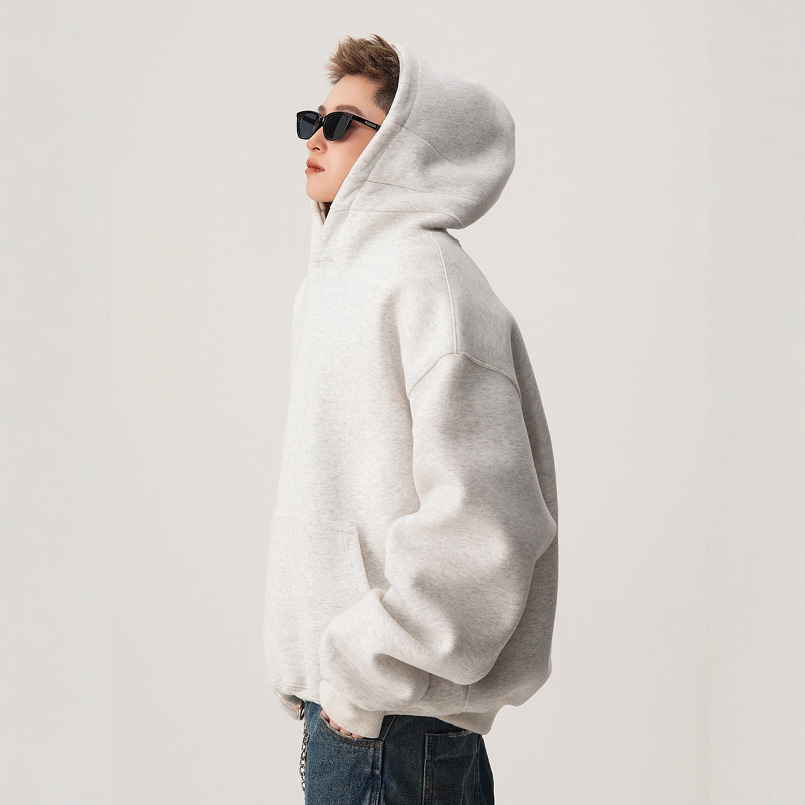 Hooded Sweater Men's Heavy American Trendy Short Jacket High Street Loose Stiff Hoodie_viptrois.com