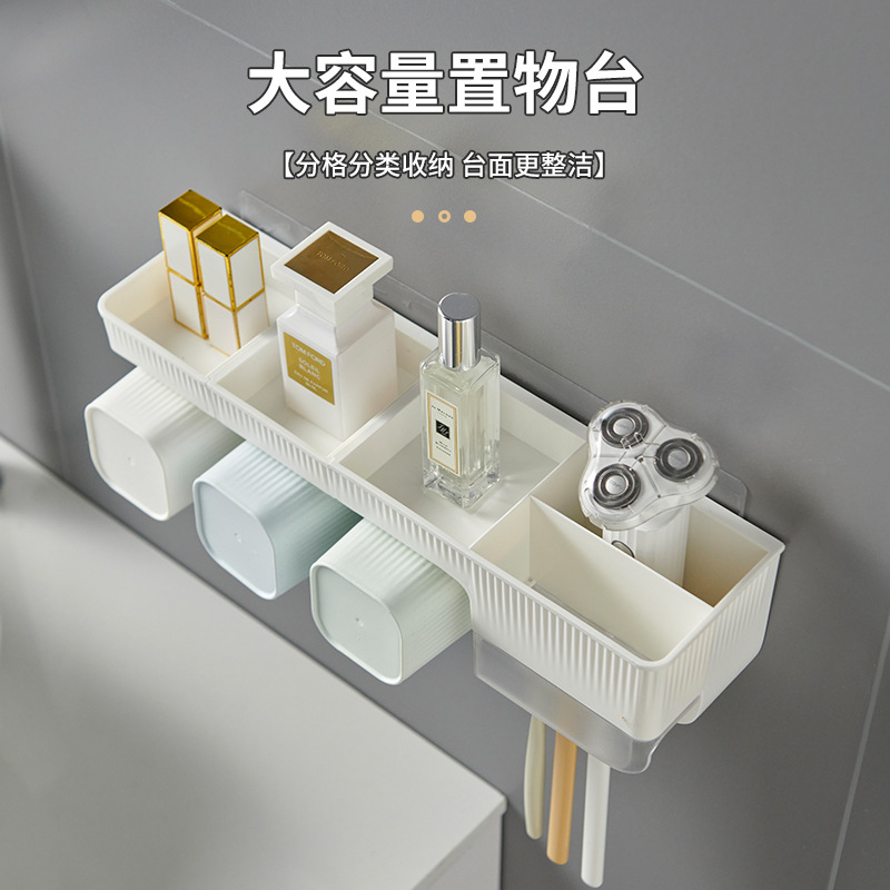 Estante de cepillo de dientes Estante de almacenamiento de taza de cepillo de dientes sin perforación Estante de cilindro de dientes de baño Estante de taza de lavado de pared