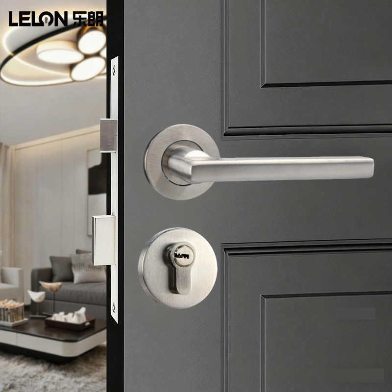 Personalizada puerta de madera doméstica dormitorio falsa cerradura de núcleo de cobre cerradura de núcleo de puerta interior de acero inoxidable manija cerradura de separación