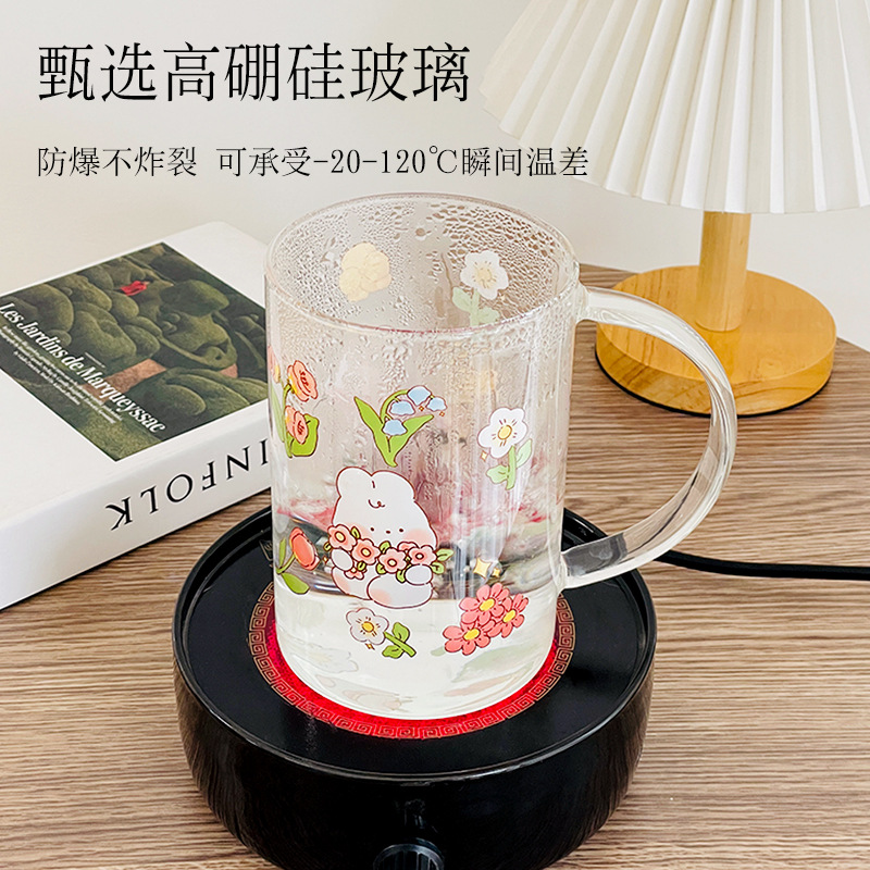 IYR7玻璃杯喝水杯1000ml大容量吸管杯帶蓋帶把手女生辦公室耐熱泡