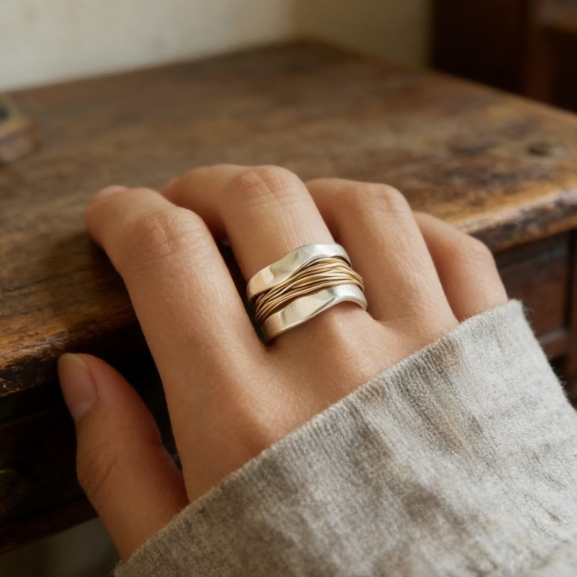 Geometrischer Breiter Vintage Ring Schlichter Damen Modeschmuck_voghion.com