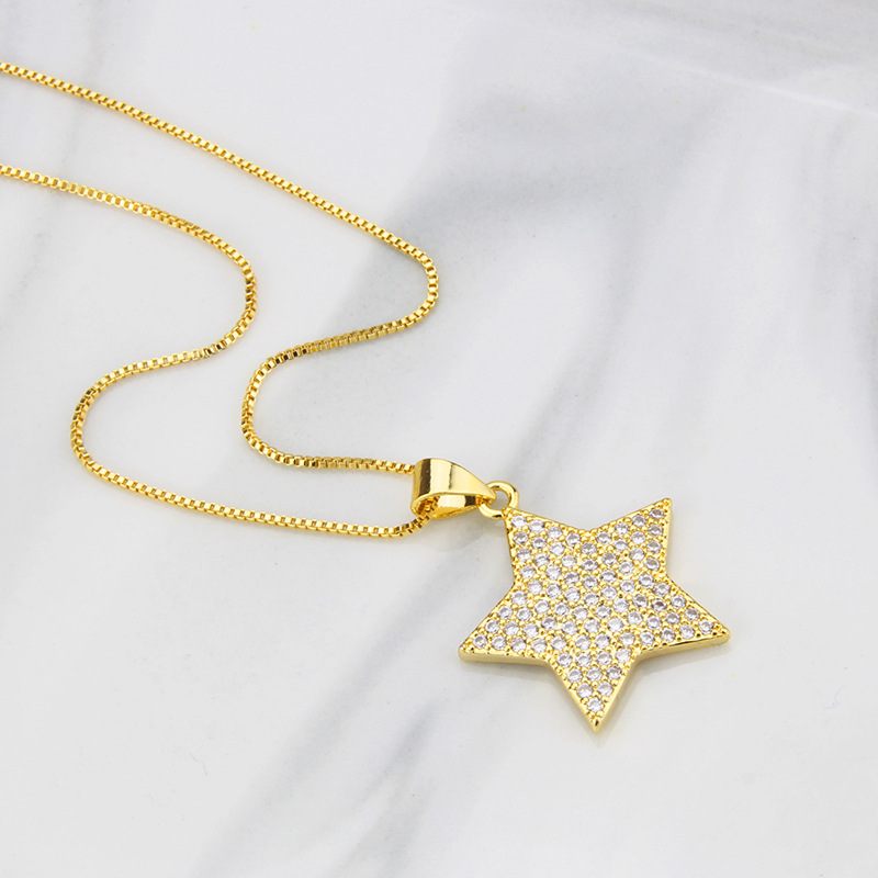 fashion simple full diamond star pendant zirconium copper necklacepicture2