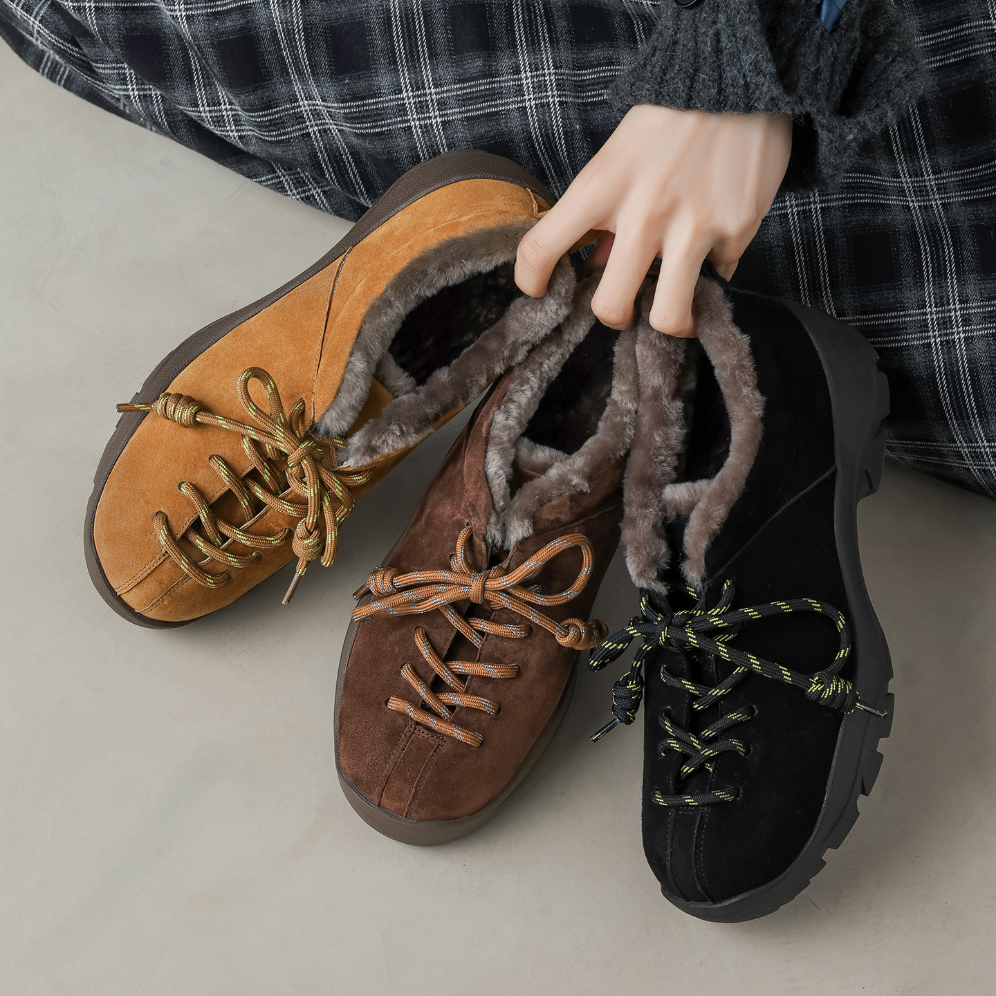 Casual style low-top lace-up cotton boots 2025 winter new style…