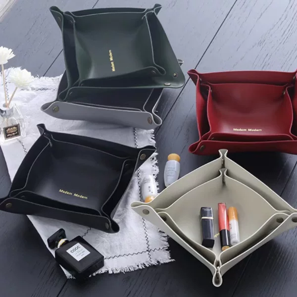 Pu Leather Folding Storage Tray, Entryway Tray for Keys, Jewelry, Remote Controls, Cosmetics, Etc., Storage Box for Home, Light Luxury