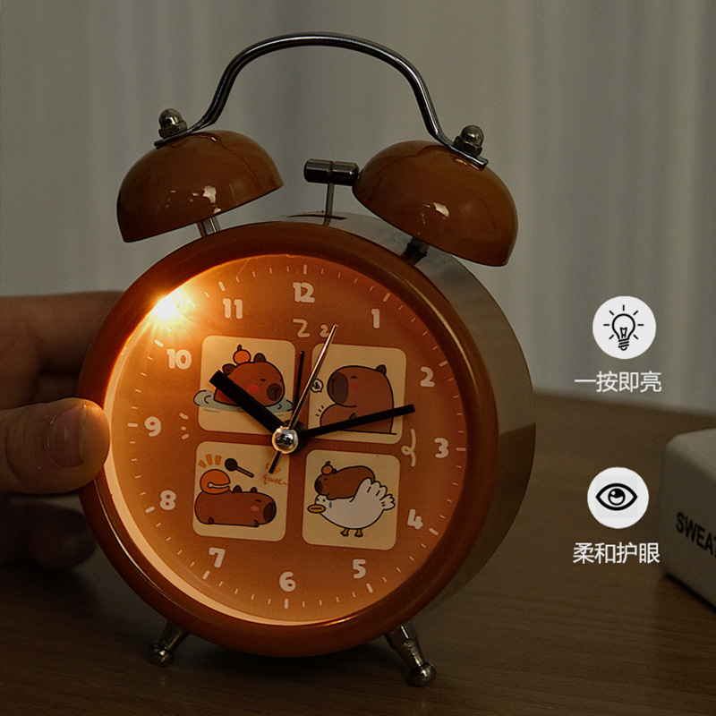 Capibara dibujos animados reloj de cama dormitorio lámpara de noche pequeña alarma digital adorable niño despertar artefacto mágico
