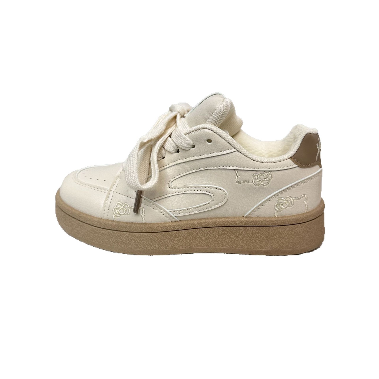Yuanbo original blanco en polvo costura gato diseño zapatos de pan mujeres retro nicho zapatos de skate zapatos deportivos de suela gruesa en nombre del cabello