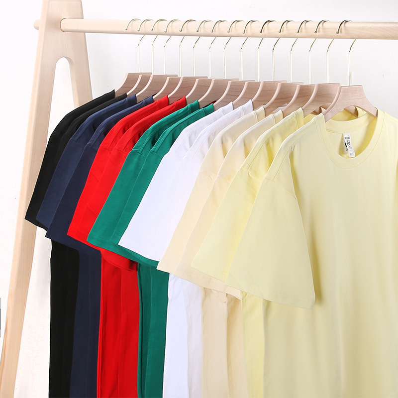 240g Made in China Xinjiang Long-staple Cotton Solid Color Wide Version Dropped Shoulder Basic Short-sleeved T-shirt Trendy Summer T-shirt
