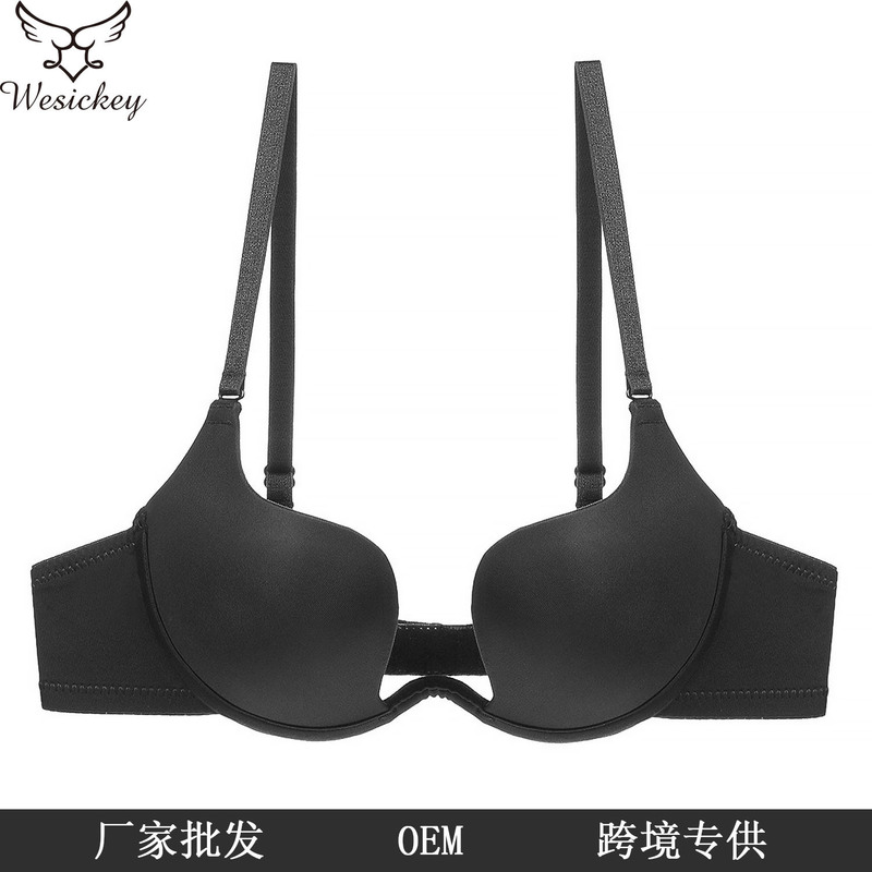 Manufacturer Wholesale European and American Deep V Sexy Push-Up Bra Invisible Halter Intimates Beautiful Back Bra U-Shaped Backless Bra